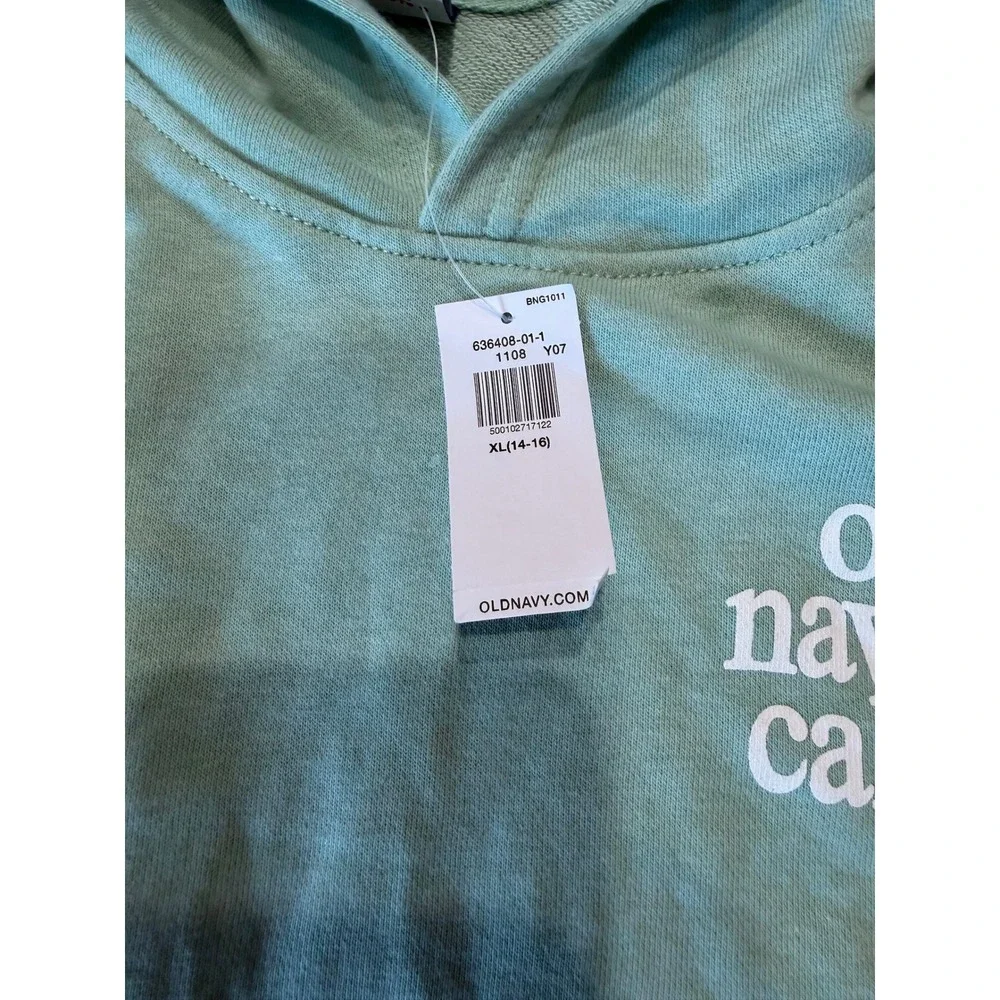 Old Navy Cali Short Sleeve Hoodie Girls XL 14-16 Green Sun Graphic French Terry